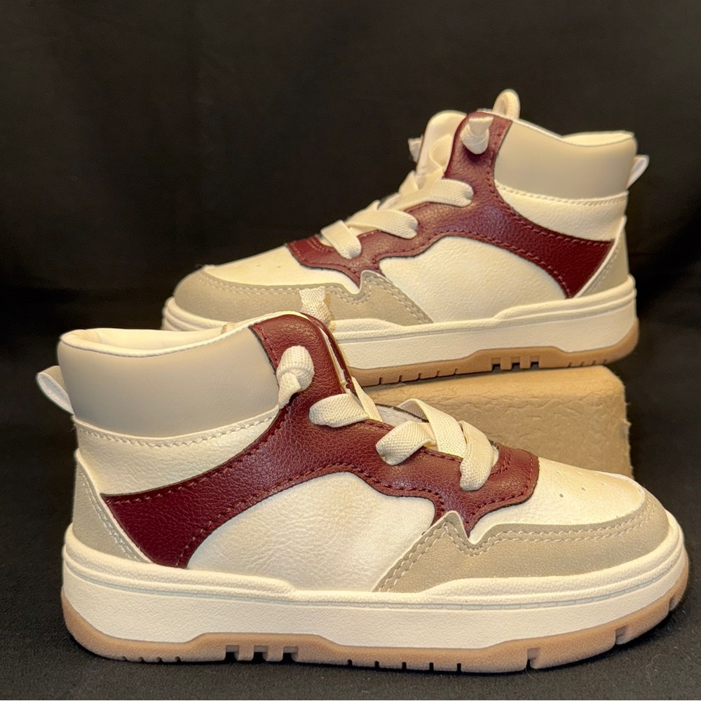 OshKosh B'gosh Toddler High-Top Sneakers Size 10 Cream burgundy Kids Shoes NWOT